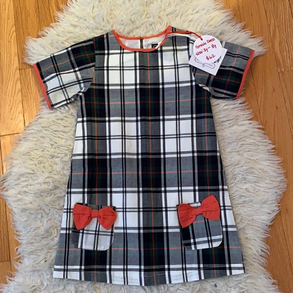 Duffield Lane Girls Gracie Dress in Plaid front Pockets 4 years